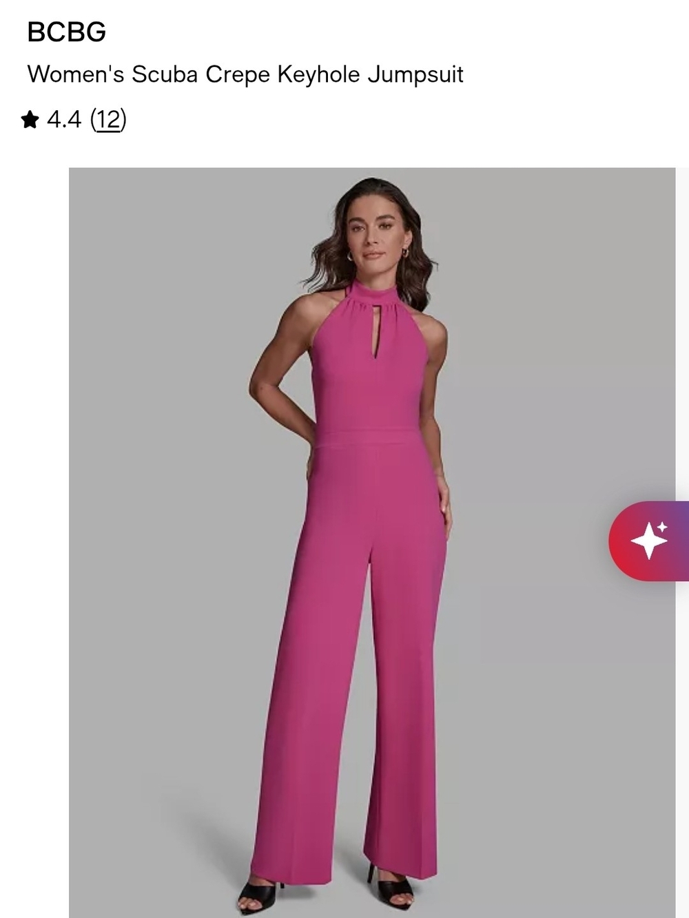 BCBG Hot Pink Halter Keyhole Wide-Leg Jumpsuit